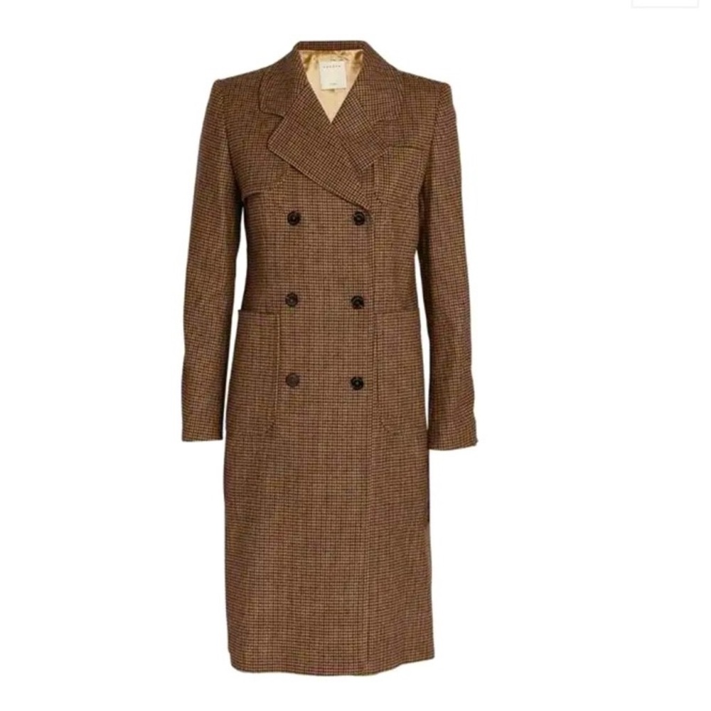 Sandro Wool Brown Herringbone Double-Breasted Women's Coat